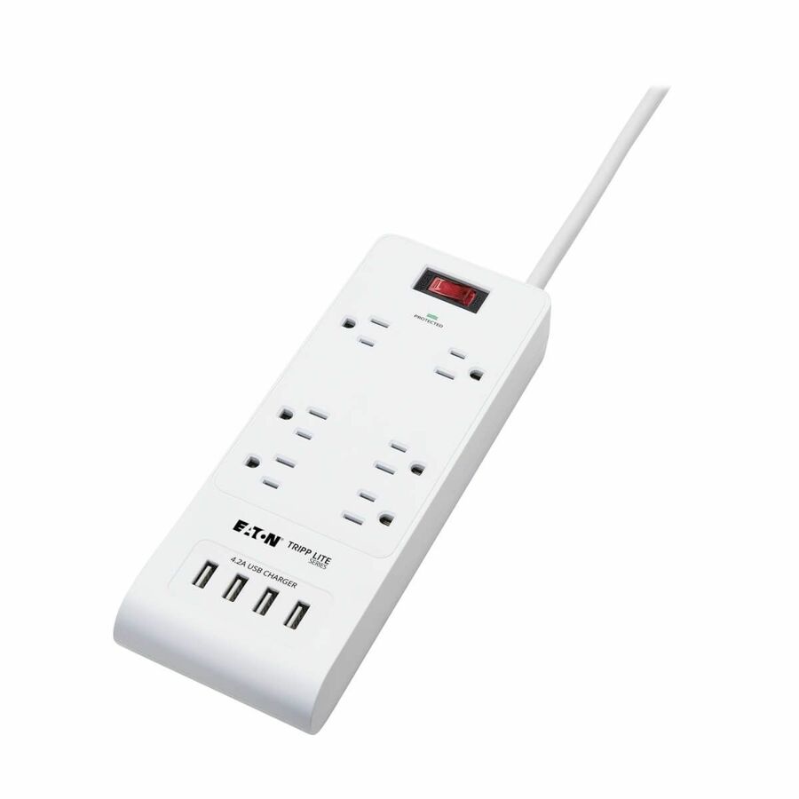 Eaton Tripp Lite Series 6-Outlet Surge Protector with 4 USB Ports (4.2A Shared) - 15 ft. (4.57 m) Cord, 5-15P Plug, 900 Joules, White