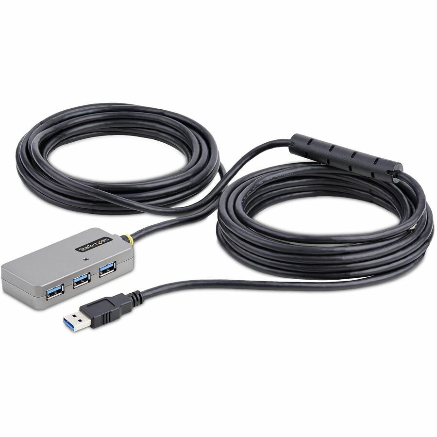 StarTech USB Extender Hub, 10m USB 3.0 Extension Cable w/ 4-Port USB-A Hub, Active/Bus Powered USB Repeater Cable, ESD Protection, TAA