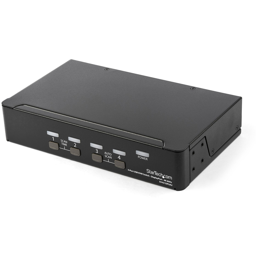 StarTech 4 Port DisplayPort KVM Switch - 4K 60Hz - Single Display - UHD DP 1.2 USB KVM Switch with USB 2.0 Hub & Audio - TAA Compliant