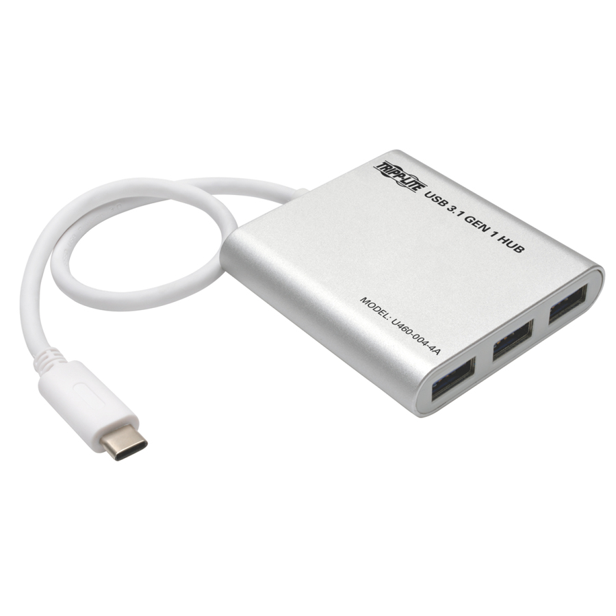 Eaton Tripp Lite Series 4-Port USB-C Hub, USB 3.x (5Gbps), 4x USB-A Ports, USB Micro-B Power Input, Silver
