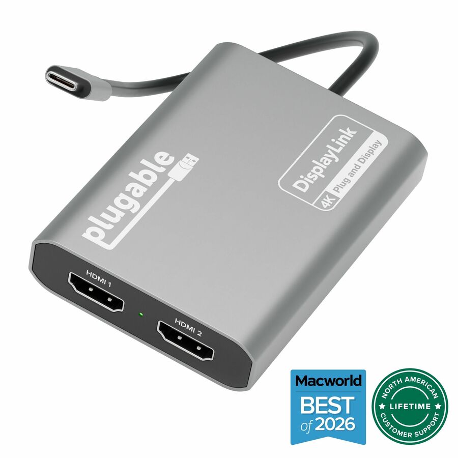 Plugable USB C to HDMI Adapter, Dual Monitor 4K 60Hz for Apple Mac M1/M2/M3/M4/M5/Neo