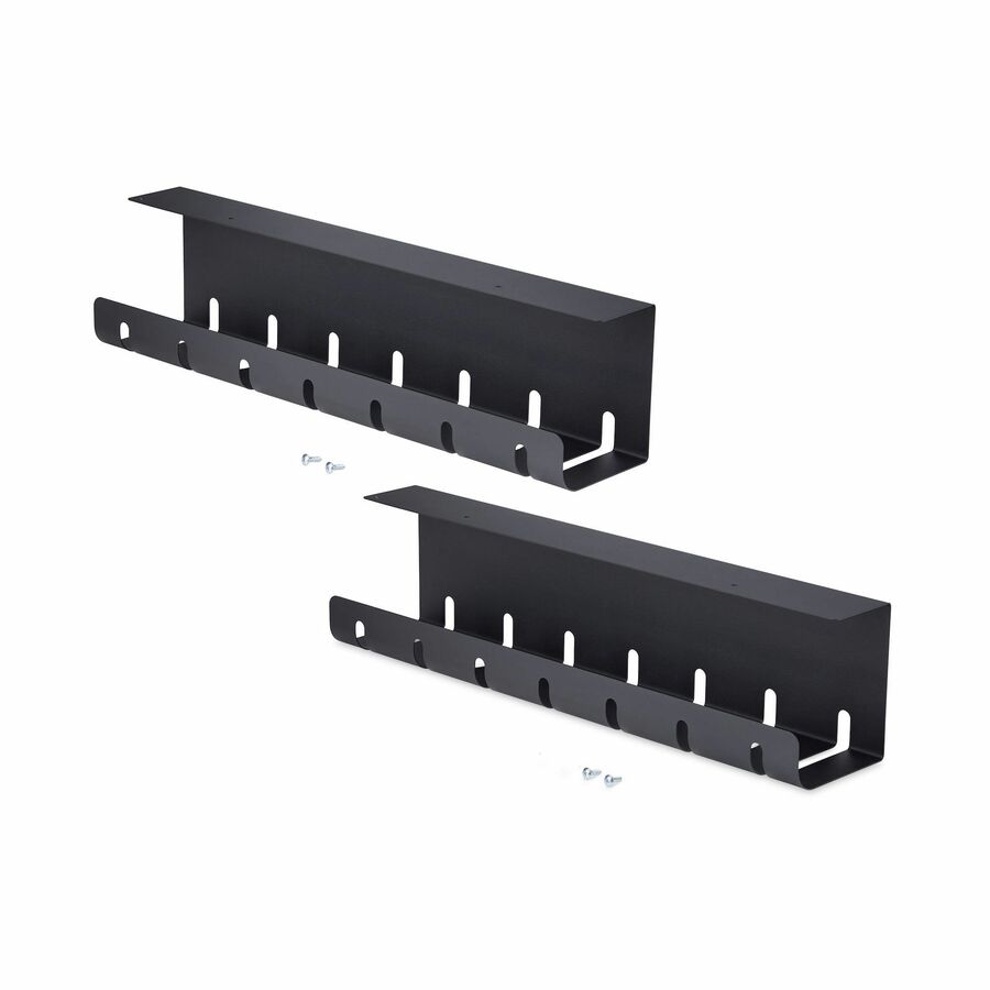 StarTech 2-Pack Under Desk Cable Management Tray, 42" long (21" per tray), Slotted Style, Screw-On Installation, Metal, Black, TAA