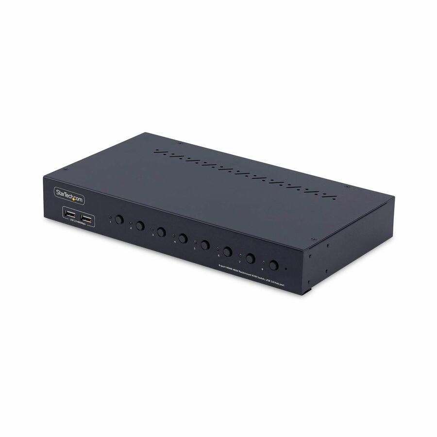 StarTech 8-Port HDMI KVM Switch with 1U Rack Mount Kit, 4K 60Hz HDMI 2.0, Push-Button & Hotkey Switching, TAA Compliant