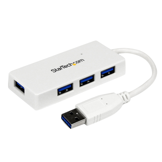 StarTech Portable 4 Port SuperSpeed Mini USB 3.0 Hub, 5Gbps, White, TAA