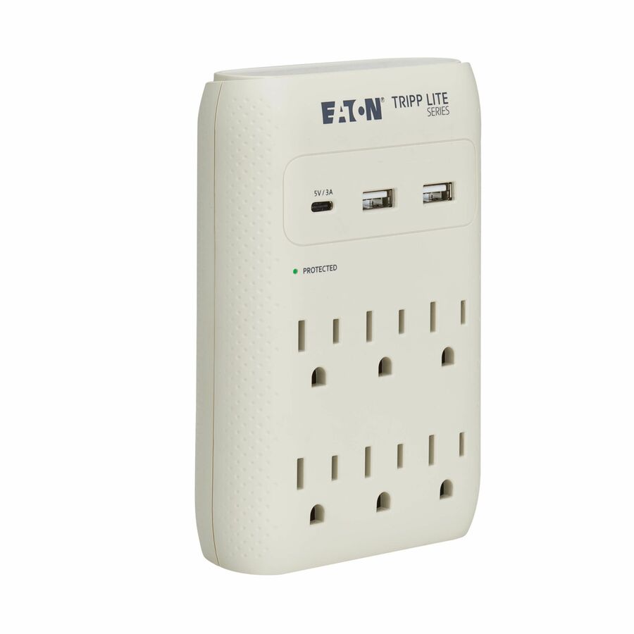 Eaton Tripp Lite Series Protect It! 6-Outlet Surge Protector - 5-15R Outlets, USB-C and USB-A Ports, 5-15P Direct Plug-In, 1080 Joules, Gray