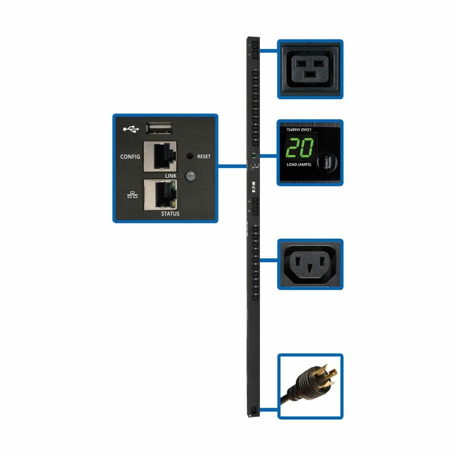 Tripp Lite by Eaton PDU 3.7kW Single-Phase Switched PDU - LX Interface 208/230V Outlets (20 C13 & 4 C19) C20/L6-20P 0U TAA