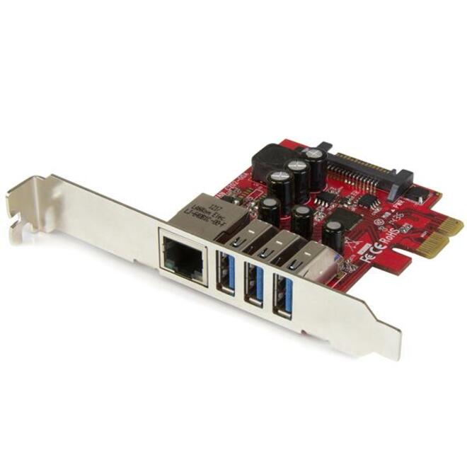 StarTech 3 Port PCI Express USB 3.0 Card + Gigabit Ethernet, 5Gbps, TAA