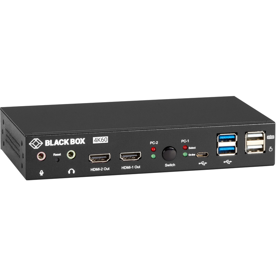 Black Box KVM Switch - UHD 4K, Dual-Monitor, HDMI/DisplayPort, USB 3.2 Gen 1, USB Type C, Audio, 2-Port