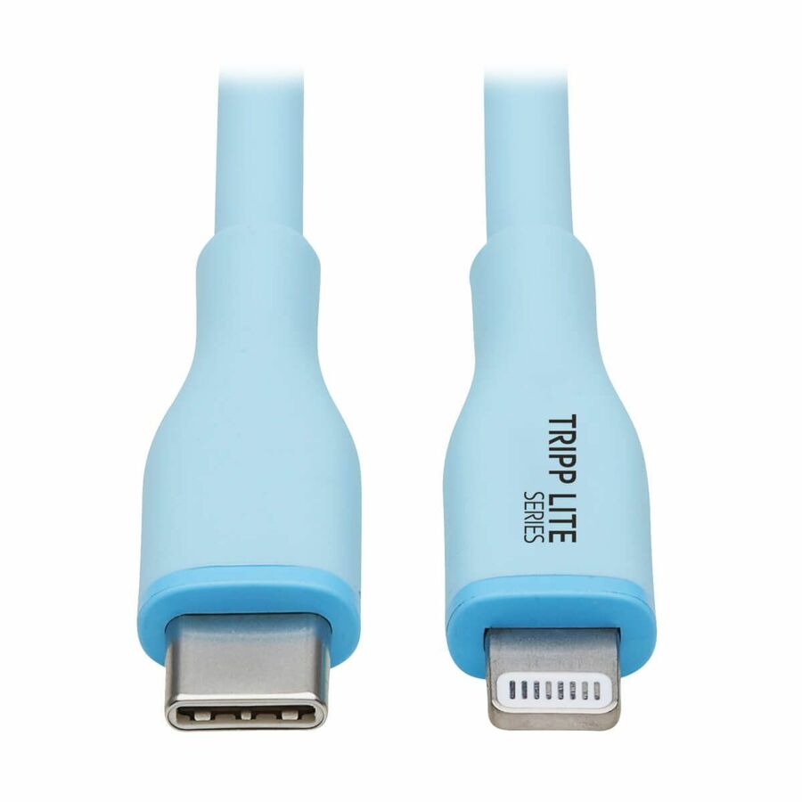 Eaton Tripp Lite Series Safe-IT USB-C to Lightning Sync/Charge Antibacterial Cable, Ultra Flexible, MFi Certified - USB 2.0 (M/M), Light Blue, 6 ft. (1.83 m)