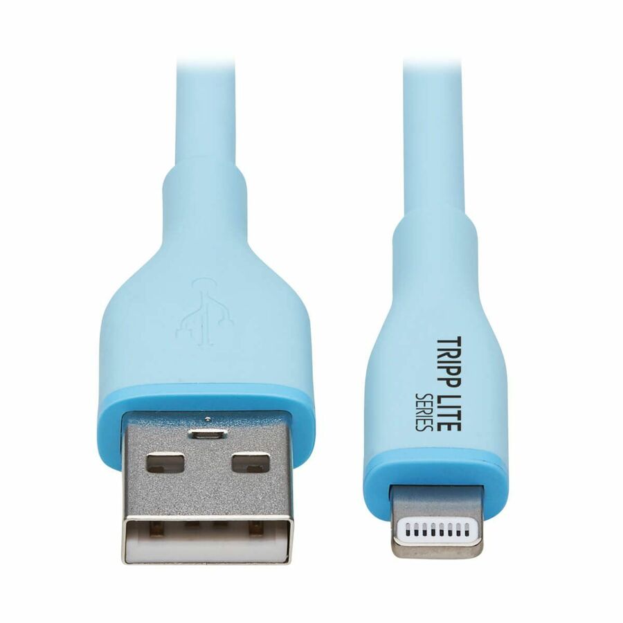 Eaton Tripp Lite Series Safe-IT USB-A to Lightning Sync/Charge Antibacterial Cable (M/M), Ultra Flexible, MFi Certified, Light Blue, 6 ft. (1.83 m)