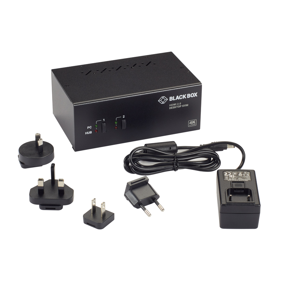Black Box KVM Switch - 2-Port, Dual-Monitor, HDMI 2.0, 4K 60Hz, USB 3.0 Hub, Audio