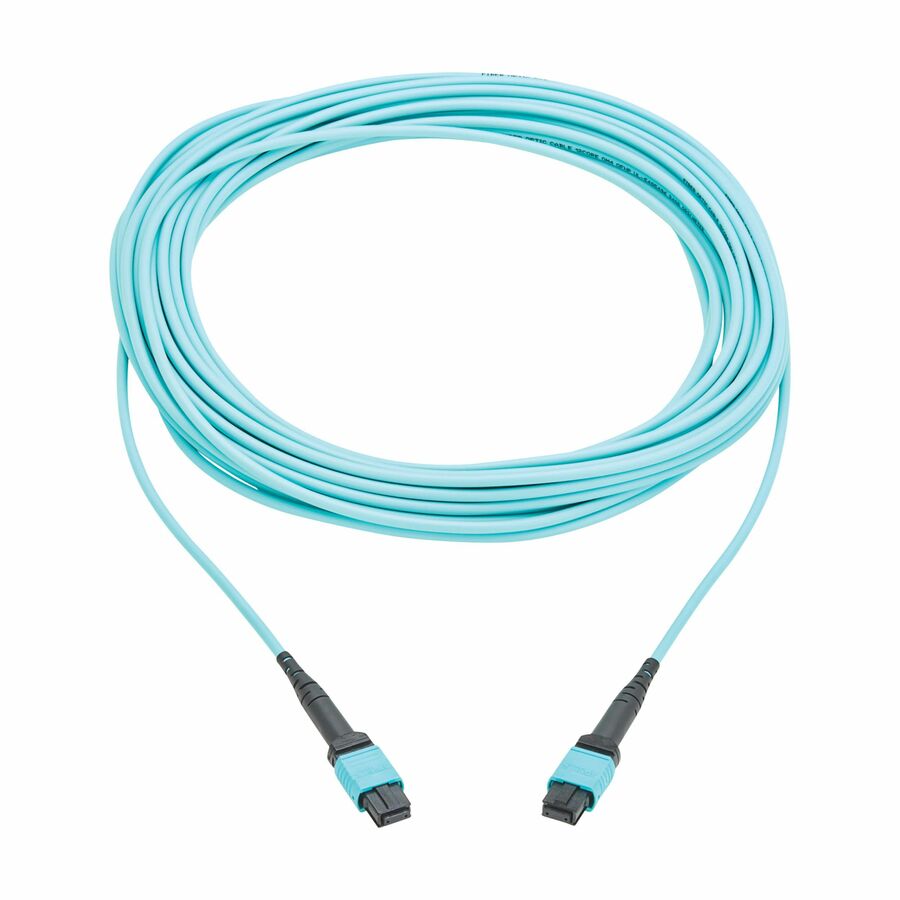 Eaton Tripp Lite Series 100G Multimode 50/125 OM4 Fiber Optic Cable (12F MPO/MPO-PC F/F), Type-A Polarity, OFNP, Aqua, 10 m (32.8 ft.), TAA