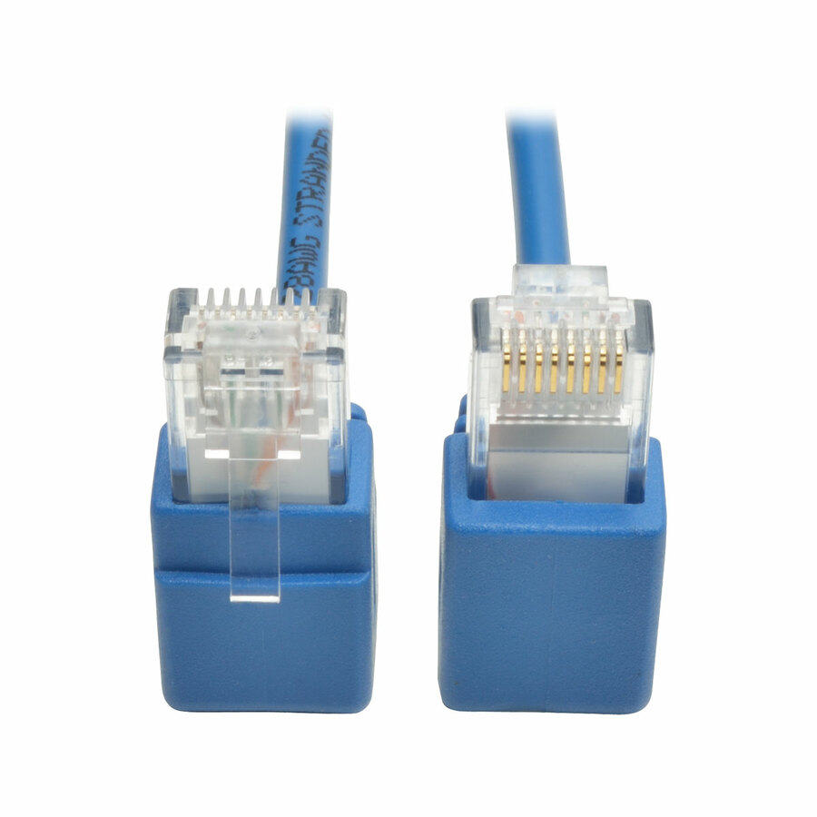 Eaton Tripp Lite Series Right-Angle Cat6 Gigabit Snagless Molded Slim UTP Ethernet Cable (RJ45 M/M), Blue, 1 ft. (0.31 m)