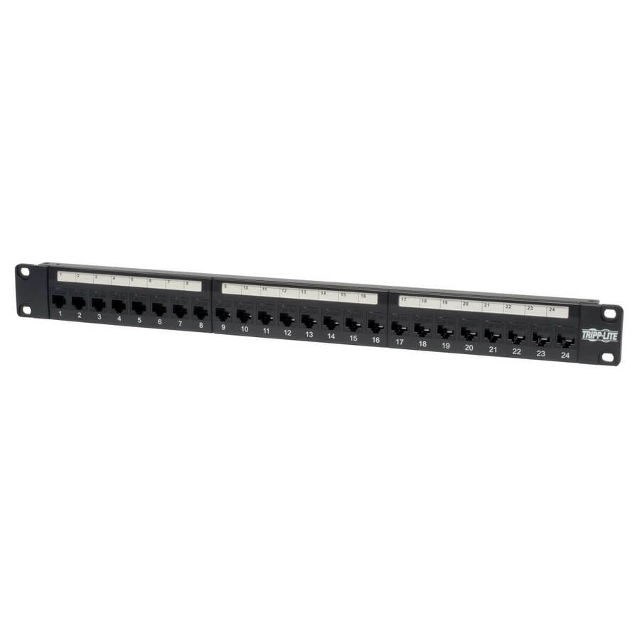 Tripp Lite by Eaton 24-Port Cat5e Cat5 Feedthrough Patch Panel Rackmount 1URM RJ45 Ethernet TAA