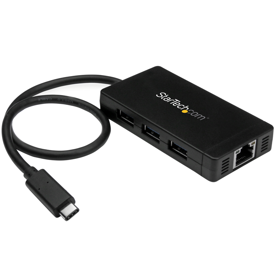 StarTech USB-C to Ethernet Adapter - Gigabit - 3 Port USB C to USB Hub and Power Adapter - Thunderbolt 3 Compatible, TAA