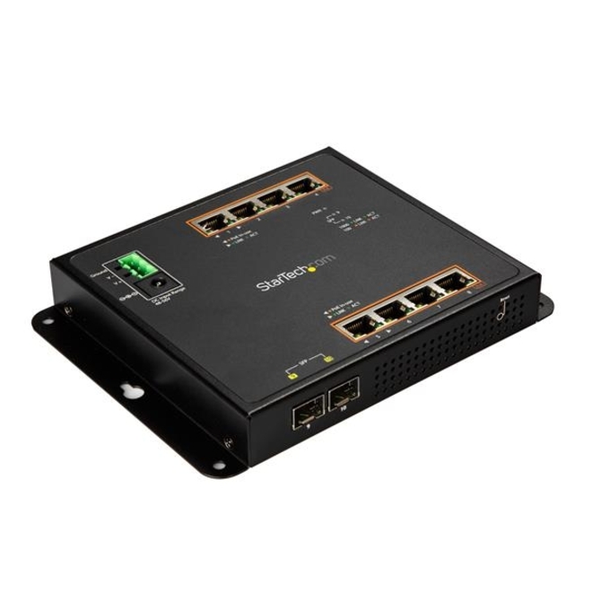 StarTech Industrial 8 Port Gigabit PoE+ Switch w/2 SFP MSA Slots 30W Layer/L2 Switch Managed Ethernet Network Switch, -40C to 75C, TAA