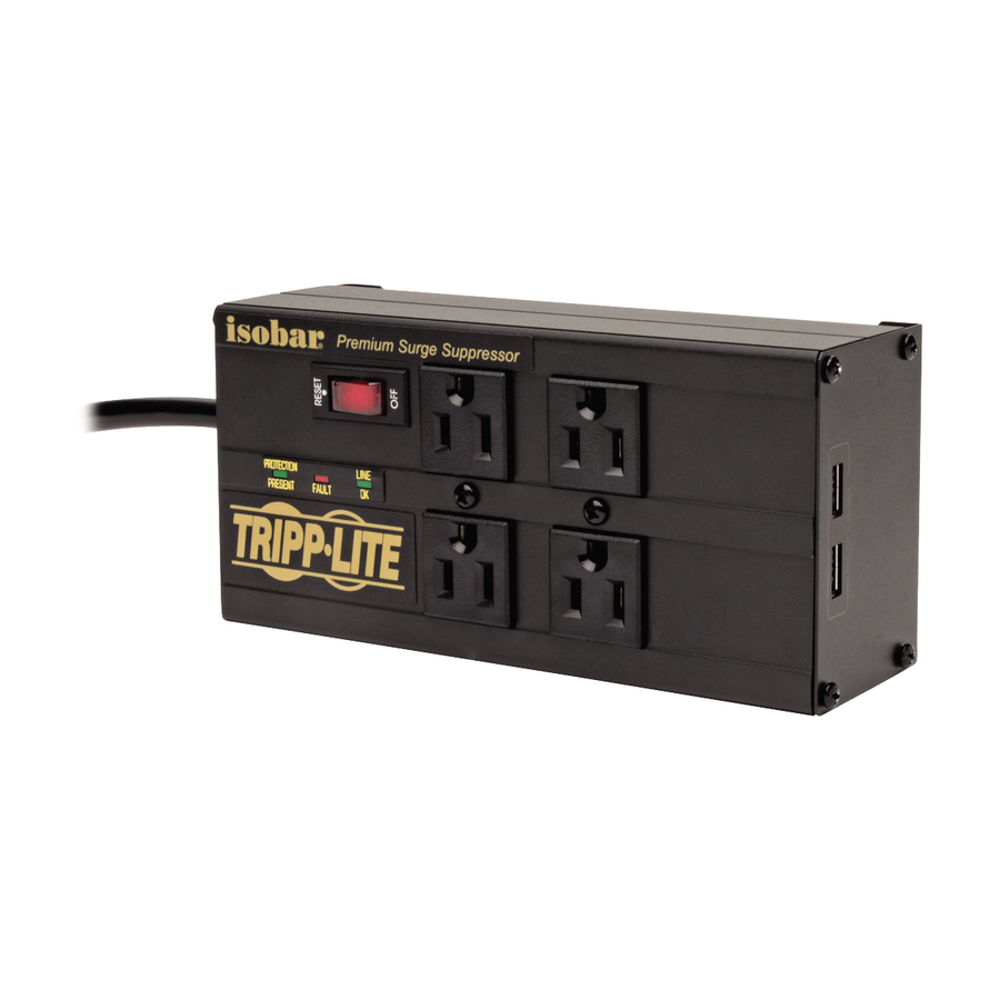 Eaton Tripp Lite Series Isobar 4-Outlet Surge Protector, 8 ft. (2.43 m) Cord, Right-Angle Plug, 3330 Joules, 2 USB Ports, Metal Housing