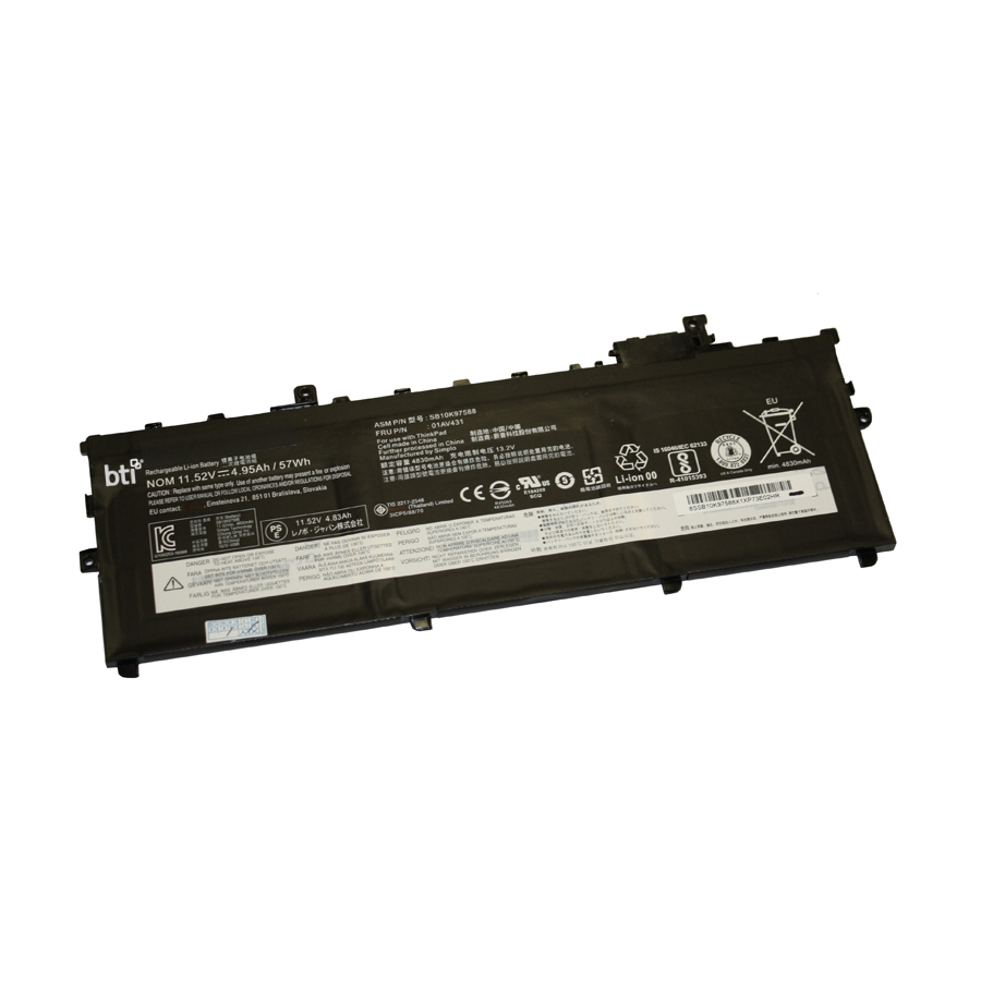 BTI SB10K97587-BTI 11.52V 57WHR LI-ION BATTERY 01AV429, SB10K97586, 01AV430, SB10K97587, 01AV431, SB10K97588, 01AV494 THINKPAD X1 CARBON 5TH GEN, X1 CARBON 5TH GEN 20HQ-001DAU, X1 CARBON 5TH GEN 20HQ-S01S00, X1 CARBON 5TH GEN 20HQ-S07700, X1 CARBON 5TH GEN 20HR-0013AU, X1 CARBON 5TH GEN 20HR-A00GAU, X1 CARBON 5TH GEN 20HQ-000NAU, X1 CARBON 5TH GEN 20HQ-001FAU, X1 CARBON 5TH GEN 20HQ-S01T00, X1 CARBON 5TH GEN 20HR-000VAU