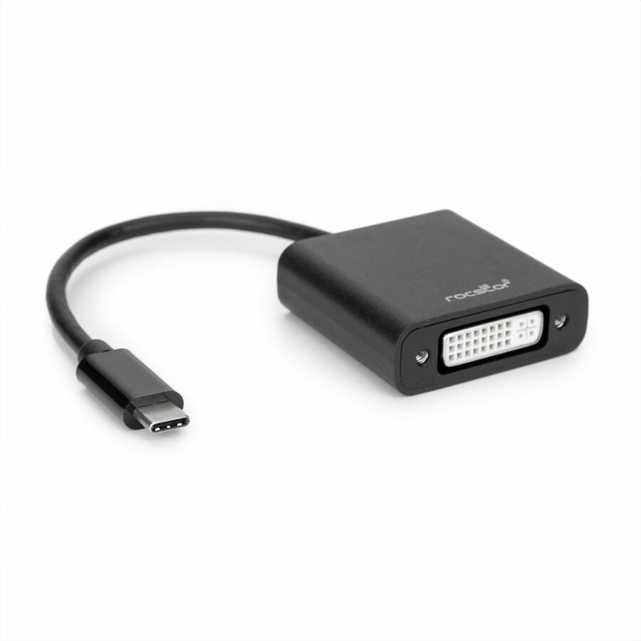 Rocstor Premium USB-C to DVI Adapter M/F- 6" - USB Type-C to DVI Converter adapter for MacBook®, Macbook Pro®, ChromeBook® or any other USB Type C devices connecting to Displayport. Use for Monitor, Projector, and Digital Display - 1 Pack - 1 x Type C Male USB - 1 x DVI-I Female Digital Video - Black