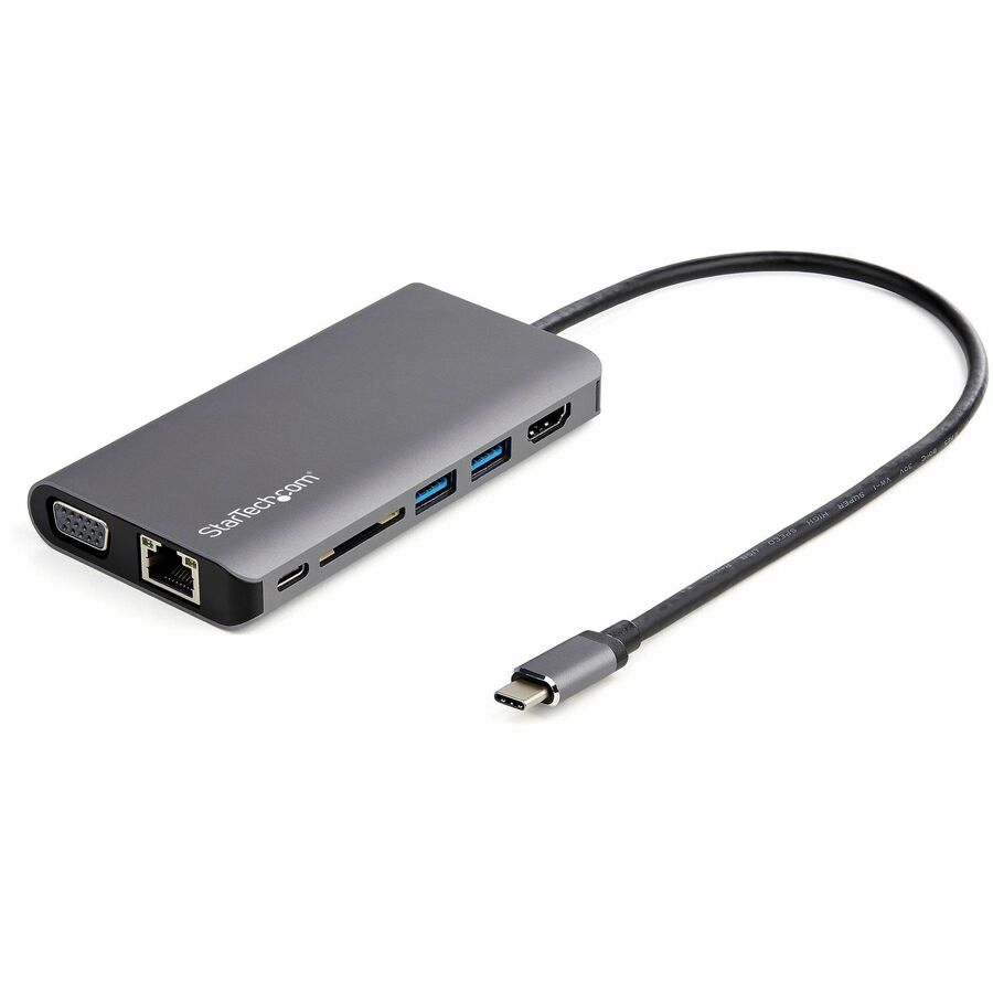 StarTech USB C Multiport Adapter - USB-C Mini Travel Dock w/ 4K HDMI or 1080p VGA - 100W PD Pass-Through, 3x USB, SD, GbE, Audio