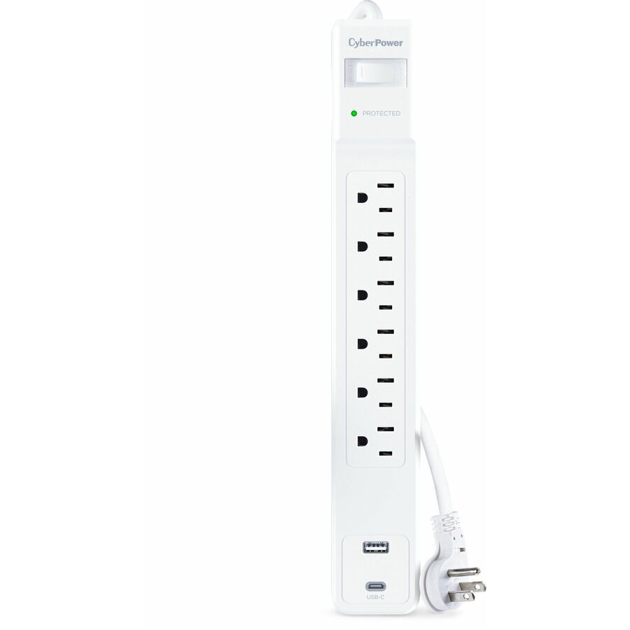 CyberPower CSP604UCW Home and Office 6 - Outlet Surge Protector with 1500 J Surge Suppression