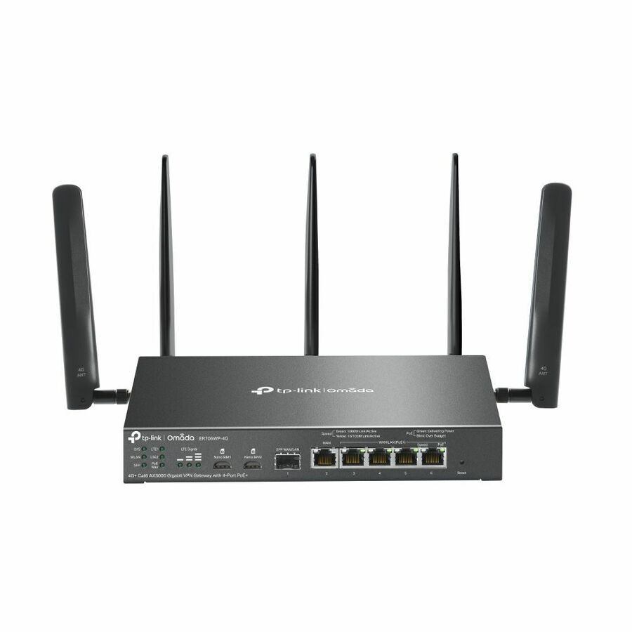 Omada ER706WP-4G Wi-Fi 6 IEEE 802.11ax 2 SIM Cellular, Ethernet Modem/Wireless Router
