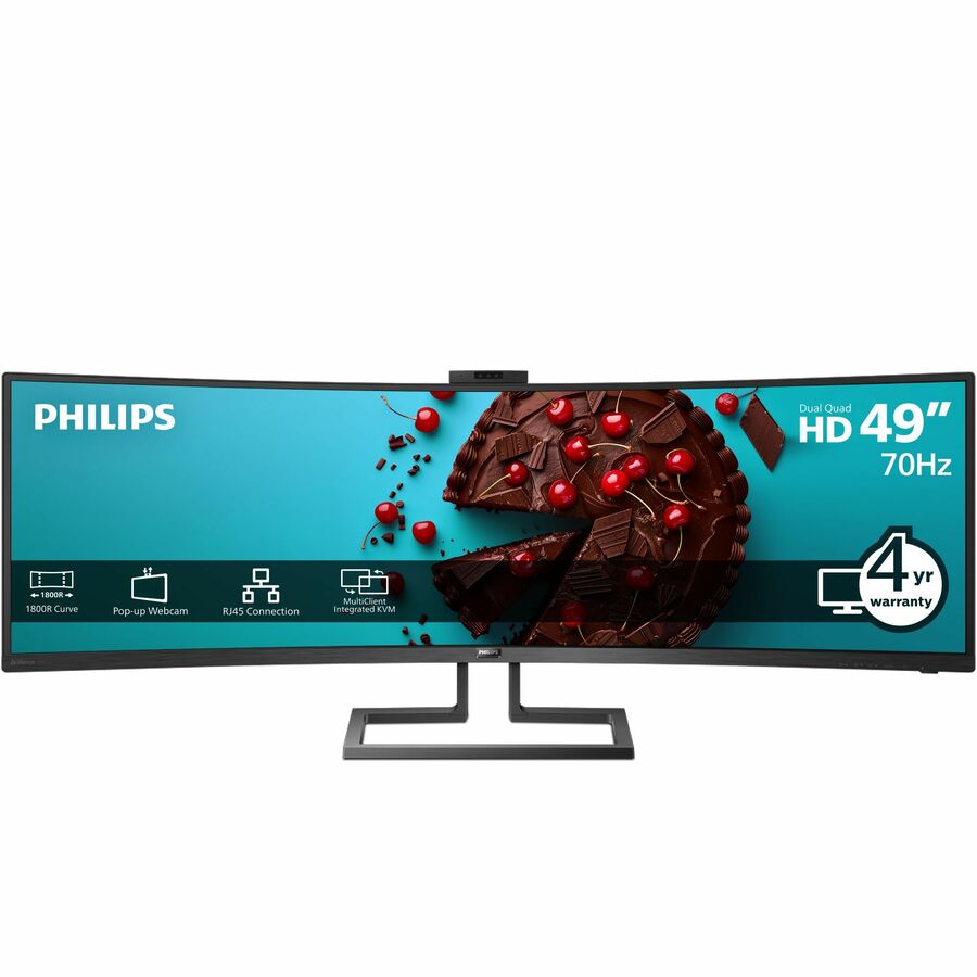Philips Brilliance 499P9H 49" Class Webcam Dual Quad HD (DQHD) Curved Screen LCD Monitor - 32:9 - Textured Black