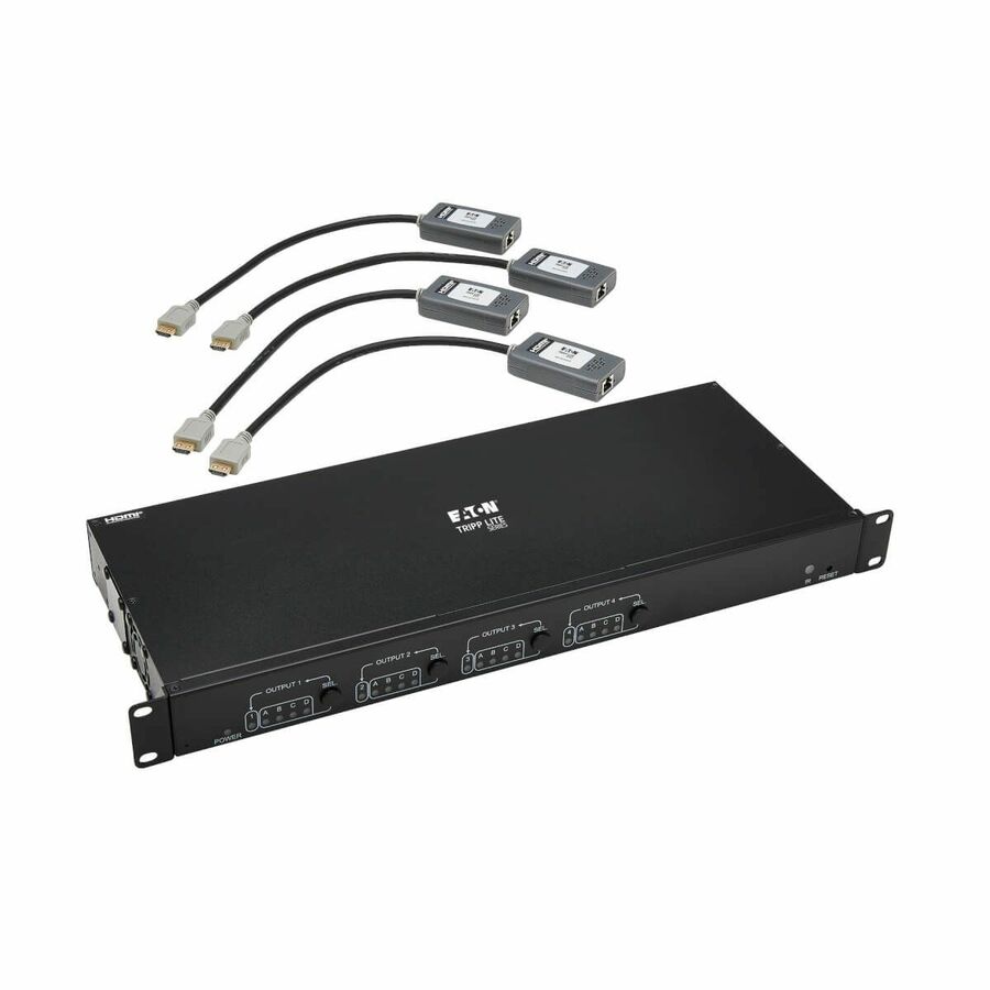 Tripp Lite by Eaton 4x4 HDMI over Cat6 Matrix Switch Kit, Switch/4x Pigtail Receivers - 4K 60 Hz, HDR, 4:4:4, PoC, 230 ft. (70.1 m), TAA