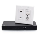 C2G HDMI HDBaseT + USB-C, 3.5mm, and USB-B to A over Cat Extender Wall Plate Transmitter to Box Receiver - 4K 60Hz
