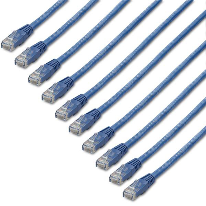 StarTech 6 ft. CAT6 Ethernet cable - 10 Pack - ETL Verified - Blue CAT6 Patch Cord - Molded RJ45 Connectors - 24 AWG - UTP