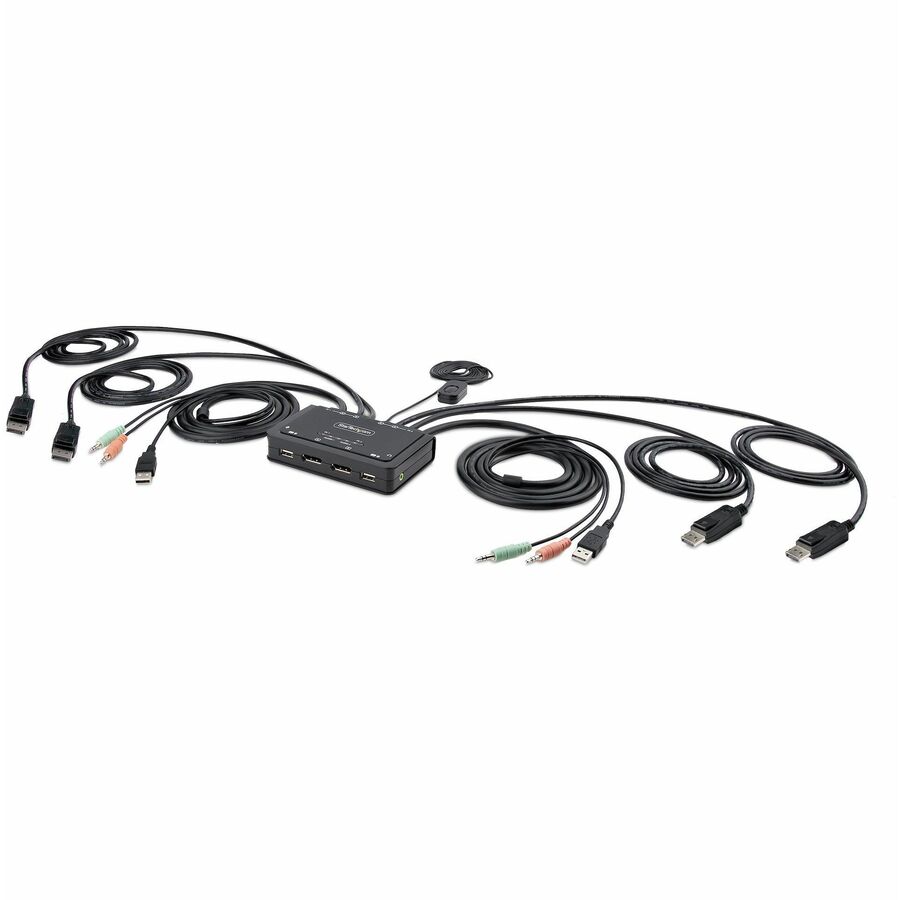StarTech 2-Port Dual-Monitor DisplayPort Cable KVM Switch, 4K 60Hz, Compact KVM with 5ft/1.5m Integrated Host Cables, Bus Powered