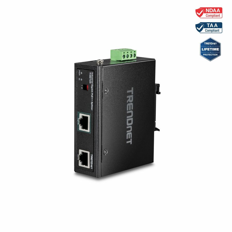 TRENDnet Industrial Gigabit PoE++ Splitter, TI-SG104, Extreme Temperature Range Ready,-40° - 75° C (-40° - 167°F), Power up to 2 Devices with PoE++ up to 100m (328ft.), Black