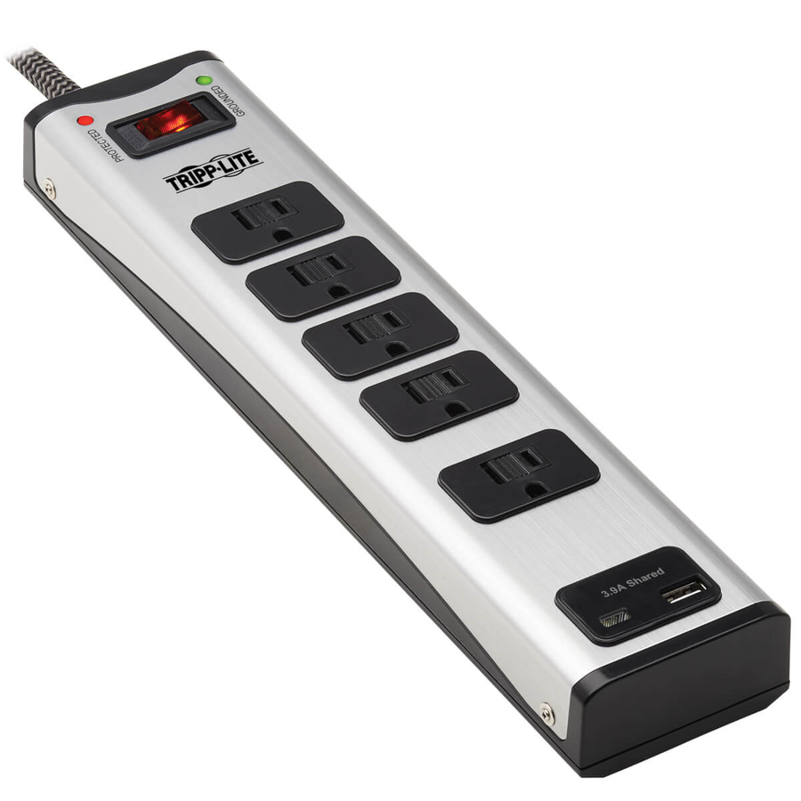 Eaton Tripp Lite Series 5-Outlet Surge Protector with 1 USB-A and 1 USB-C (3.9A Shared) - 6 ft. Cord, 2100 Joules, Metal Housing