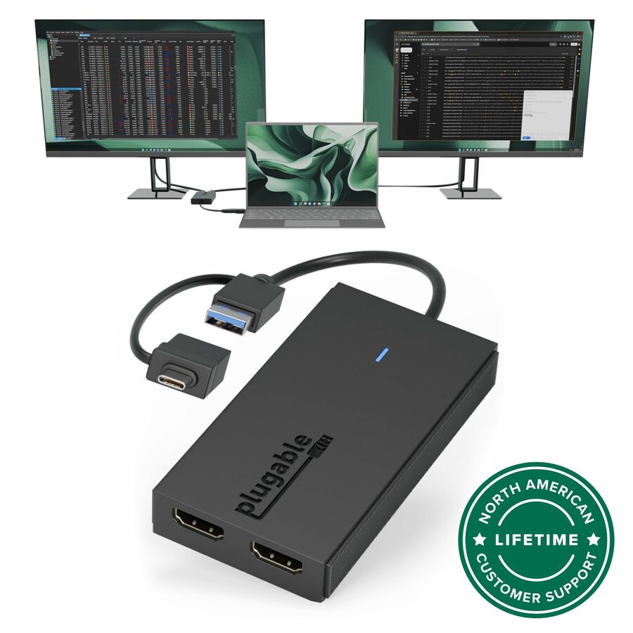 Plugable Dual Monitor Adapter for M1/M2/M3/M4 macOS Systems, Windows, ChromeOS. Broad Compatibility