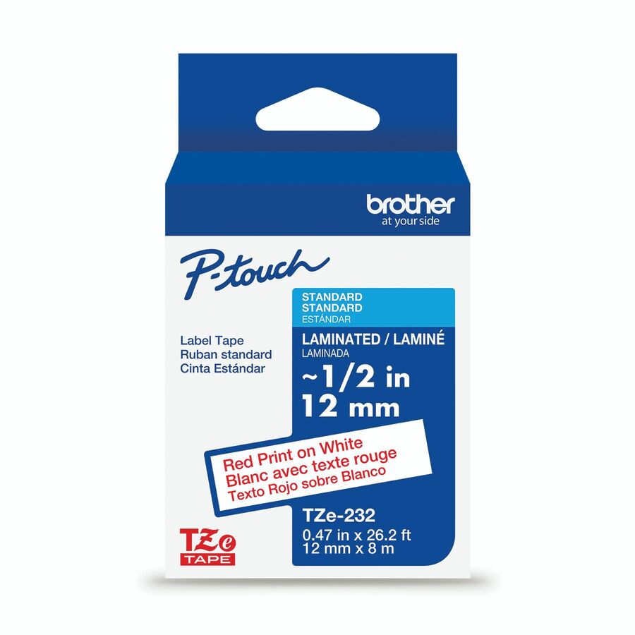 Brother Genuine P-touch TZe232 RD on WHT Label Tape, Laminated, 12mmX8m
