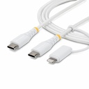 StarTech 1m (3.3ft) 2-in-1 Rugged USB-C Charging Cable with Lightning Adapter, 30W/60W, Apple MFi Certified Braided USB C Charger Cord