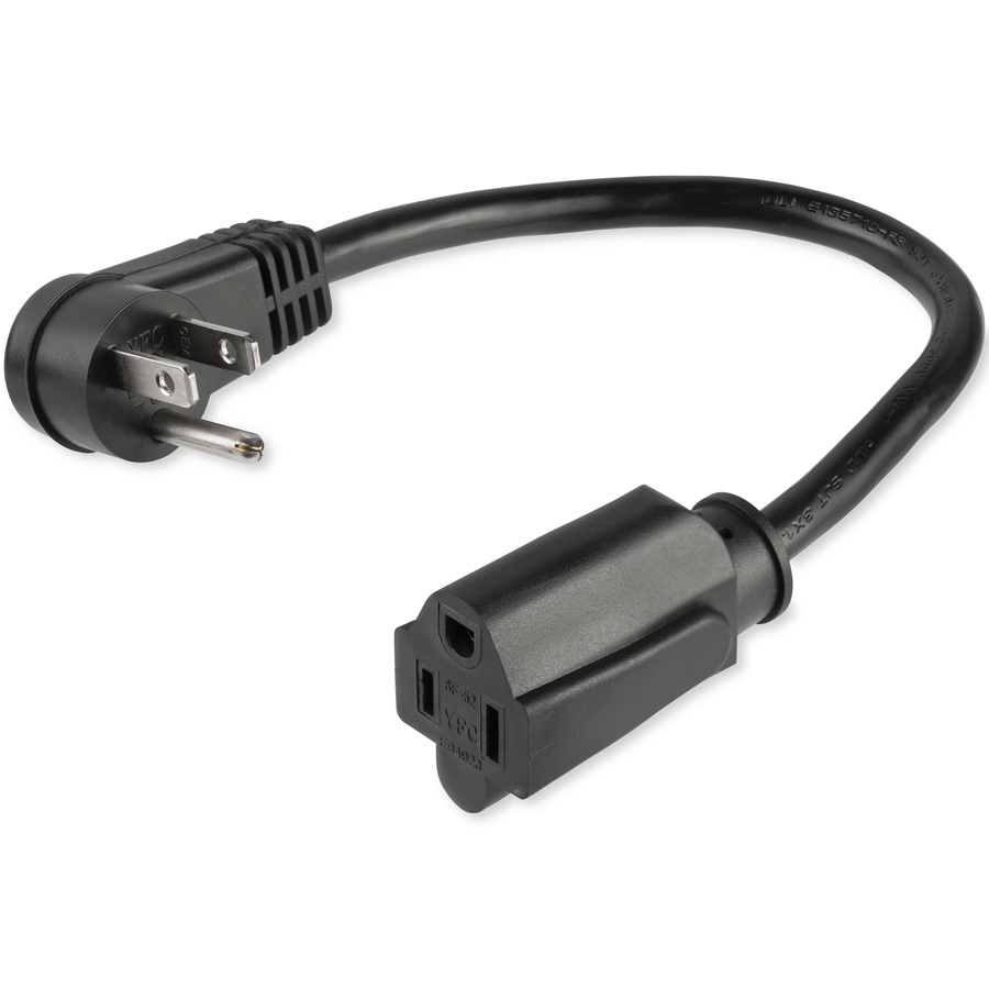 StarTech 1ft (0.3m) Power Extension Cord, Right Angle NEMA 5-15P to NEMA 5-15R, 13A 125V, 16AWG, Black, Outlet Extension Cable