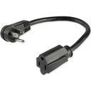StarTech 1ft (0.3m) Power Extension Cord, Right Angle NEMA 5-15P to NEMA 5-15R, 13A 125V, 16AWG, Black, Outlet Extension Cable