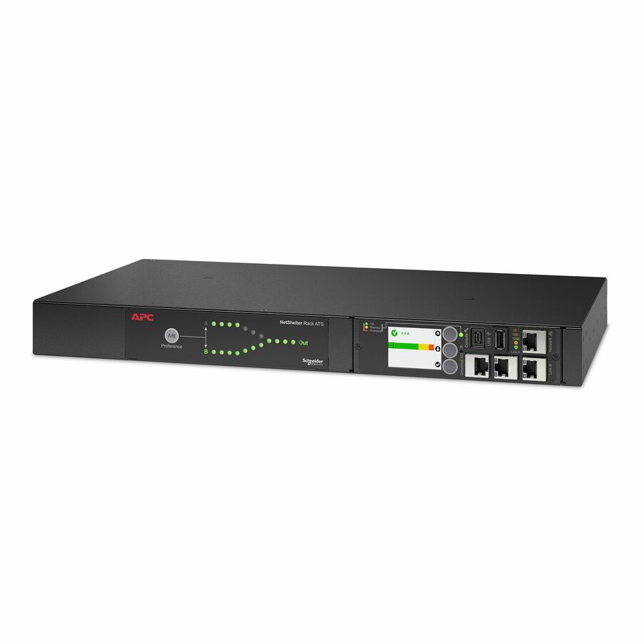 APC Netshelter Rack Automatic Transfer Switch, 1U, 20 A, 208V, 2 C20 IN, 8 C13, 1 C19 OUT, 50/60Hz