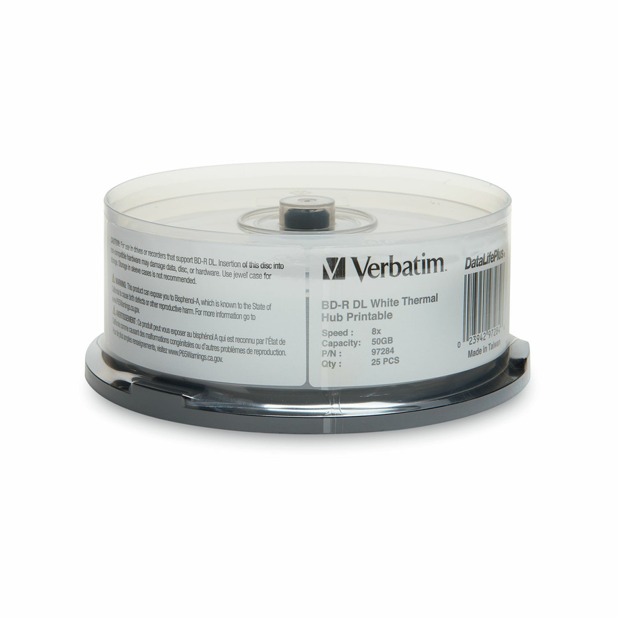 Verbatim BD-R DL 50GB 8X, White Label, DataLife+, White Thermal Hub Printable, Hard Coat, 25PK Spindle