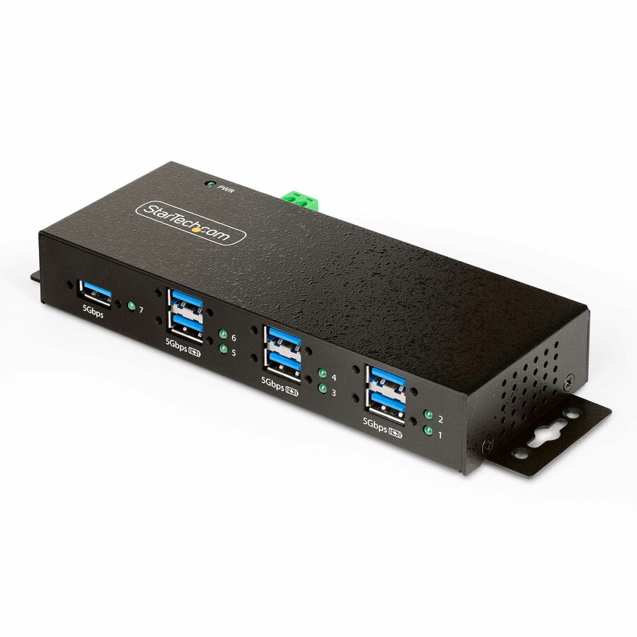 StarTech 7-Port Managed USB Hub, Heavy Duty Metal Industrial Housing, ESD & Surge Protection, Wall/Desk/Din-Rail Mount, USB 5Gbps, TAA