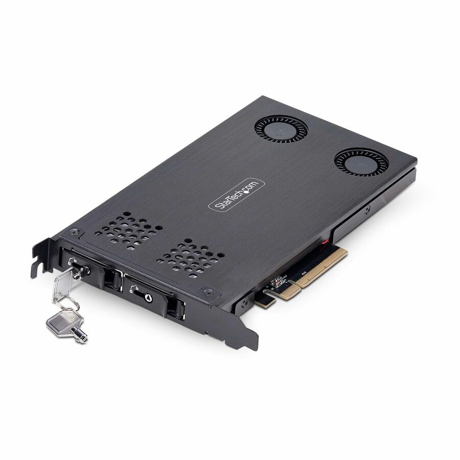StarTech Dual-Bay M.2 NVMe SSD to PCIe x8 Removable Mobile Rack; Bifurcation Required; Tool-less Installation, PCIe Hot-Swap Drive Bay