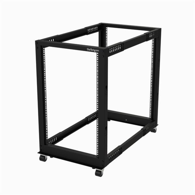 StarTech 4-Post 18U Mobile Open Frame Server Rack, 19" Network Rack with Casters, Rolling Rack for Computer/AV/Data/IT Equipment