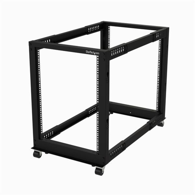 StarTech 4-Post 15U Mobile Open Frame Server Rack, 19" Network Rack with Casters, Rolling Rack for Computer/AV/Data/IT Equipment
