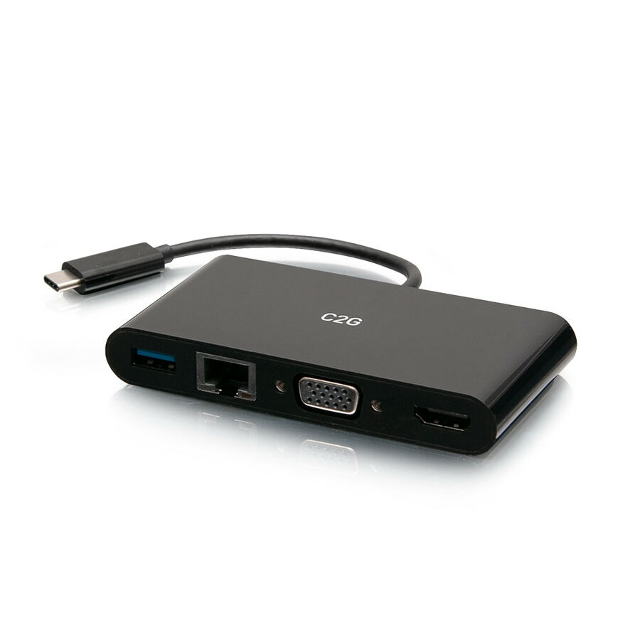 C2G USB C to HDMI, VGA, USB A, Ethernet Adapter - 4K 30Hz - Black