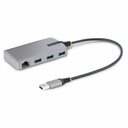 StarTech 3-Port USB Hub with Ethernet, USB-A Ports, Gigabit Ethernet/GbE, 5Gbps, Bus-Powered, 1ft/30cm Cable, Portable Laptop USB Hub
