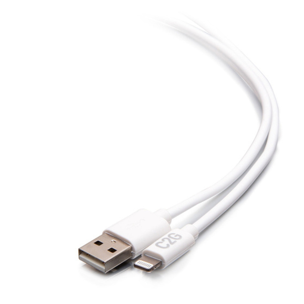 C2G 10ft USB-A Male to Lightning Male Sync and Charging Cable - White