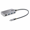 StarTech 3-Port USB-C Hub with Ethernet, 3x USB-A Ports, GbE, 5Gbps, Bus-Powered, 1ft/30cm Cable, Portable USB Type-C Expansion Hub