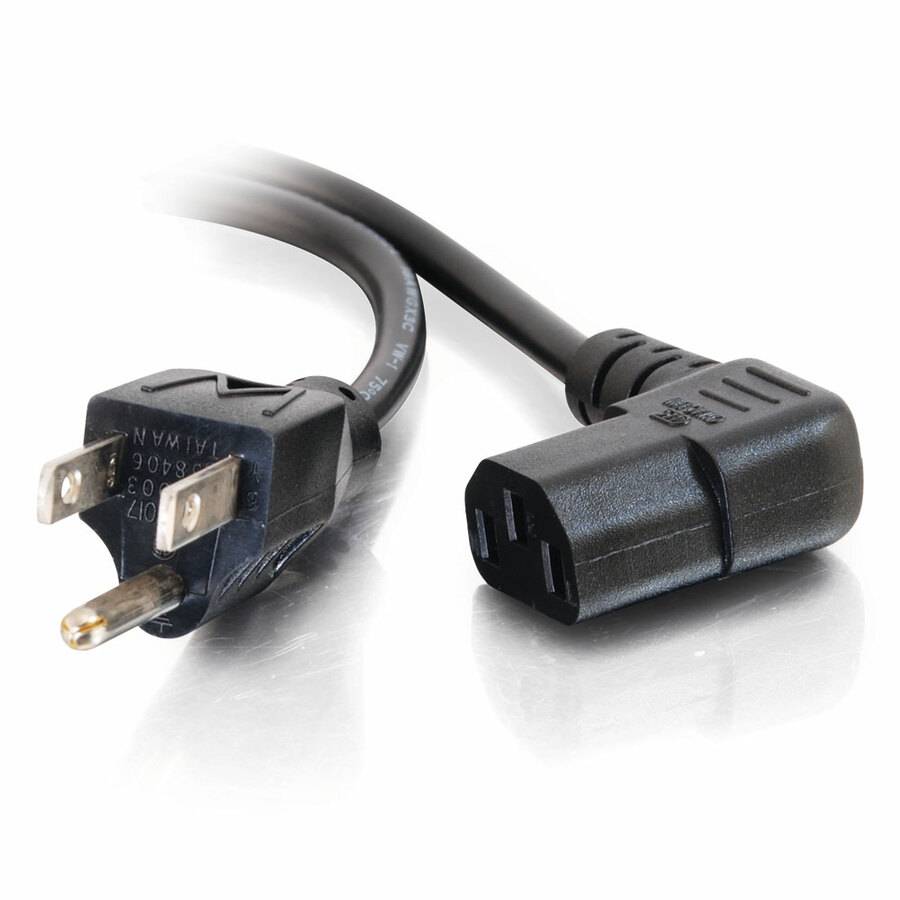 C2G 10ft Universal Right Angle Power Cord - 18AWG - NEMA 5-15P to IEC320C13R - TAA Compliant