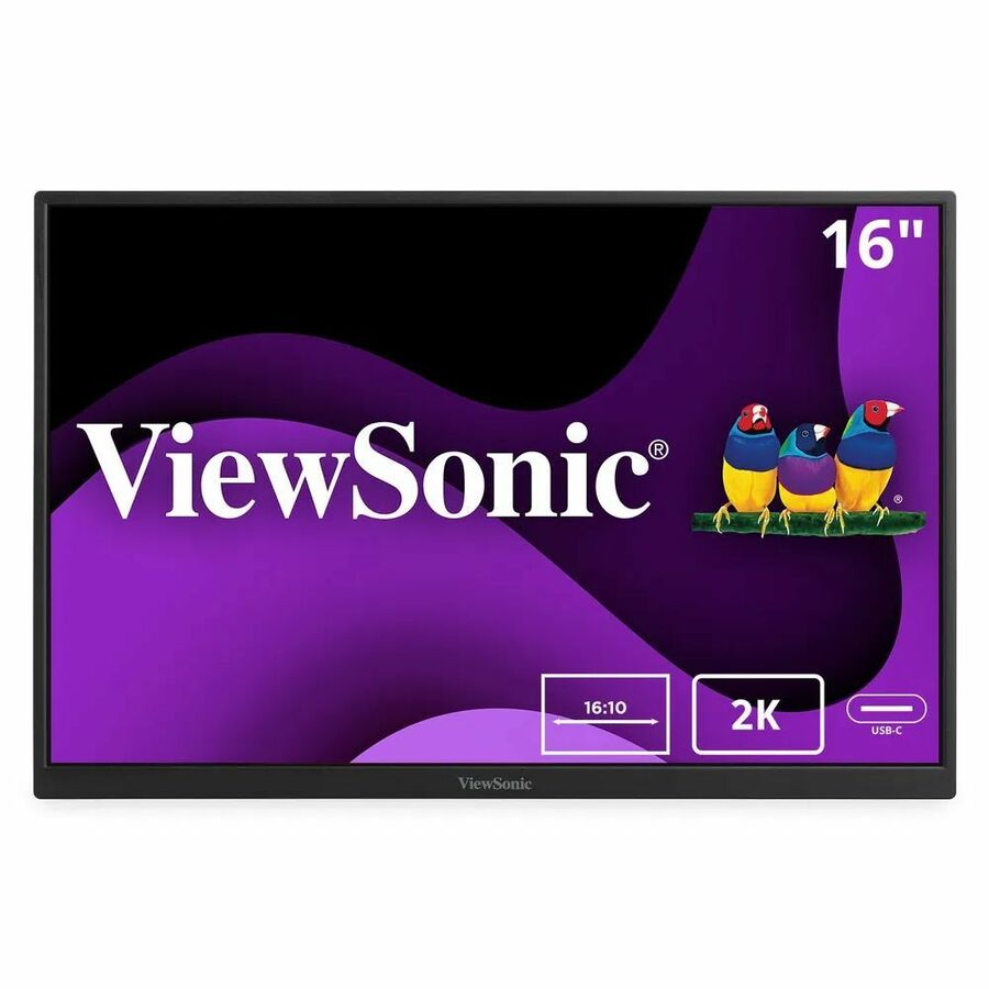 ViewSonic VG1656-2K 16 Inch 1600p Portable Monitor, WQXGA IPS for Improved Workflows and Second Screen Productivity, Built-in Stand, 65W USB-C, mini HDMI, and Smart Cover Inputs